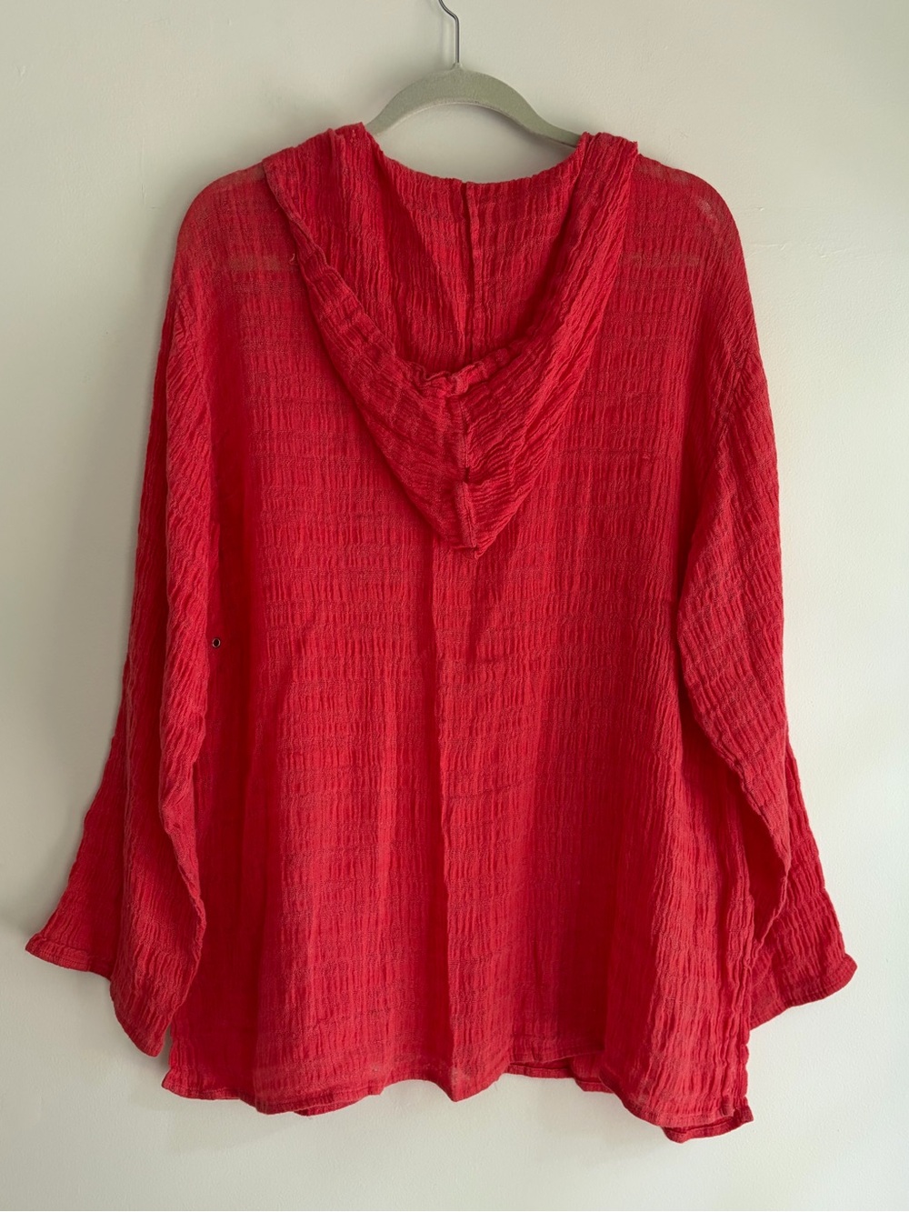 Chico's Coral Orange 100% Linen Gauzy Hooded Long Sleeve Blouse Size 3 - Picture 5 of 5